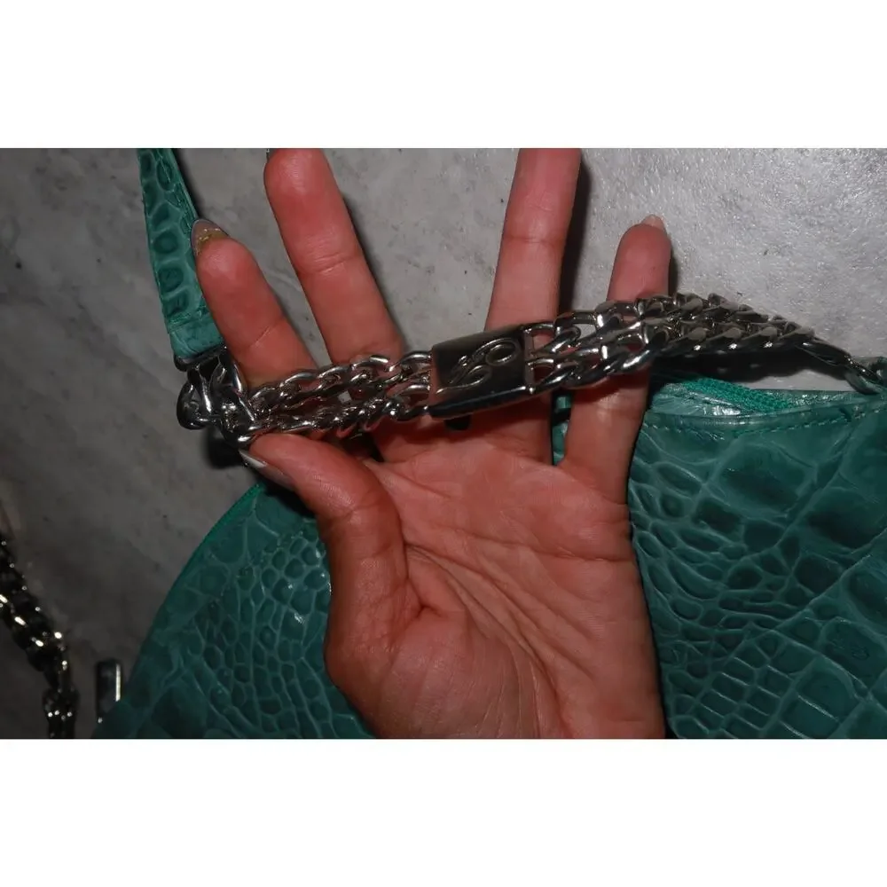 Vintage Teal Croc Chain Shoulder Bag